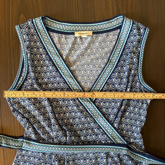 Max Studio Sleeveless Blue and White Print Stretch Wrap Dress, Size XS - Picture 10 of 13